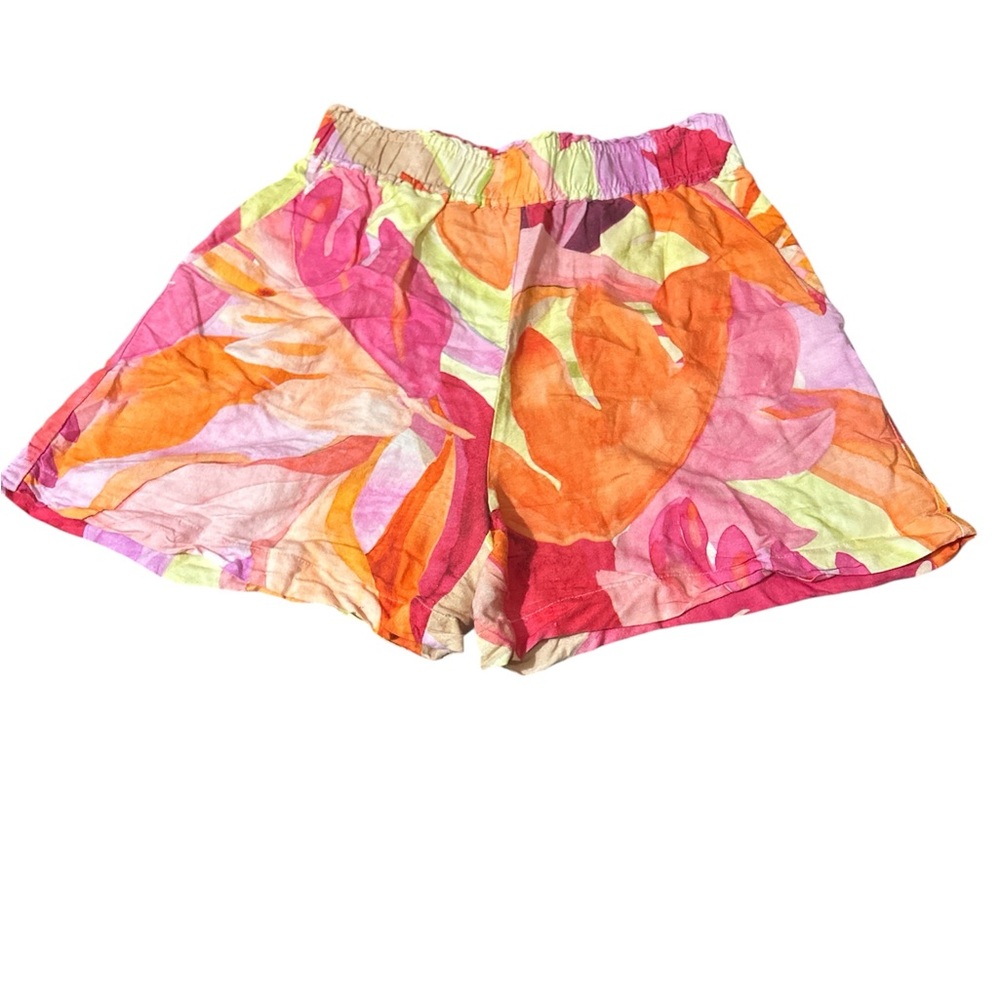 Colorful Tropical Linen Blend Shorts | small